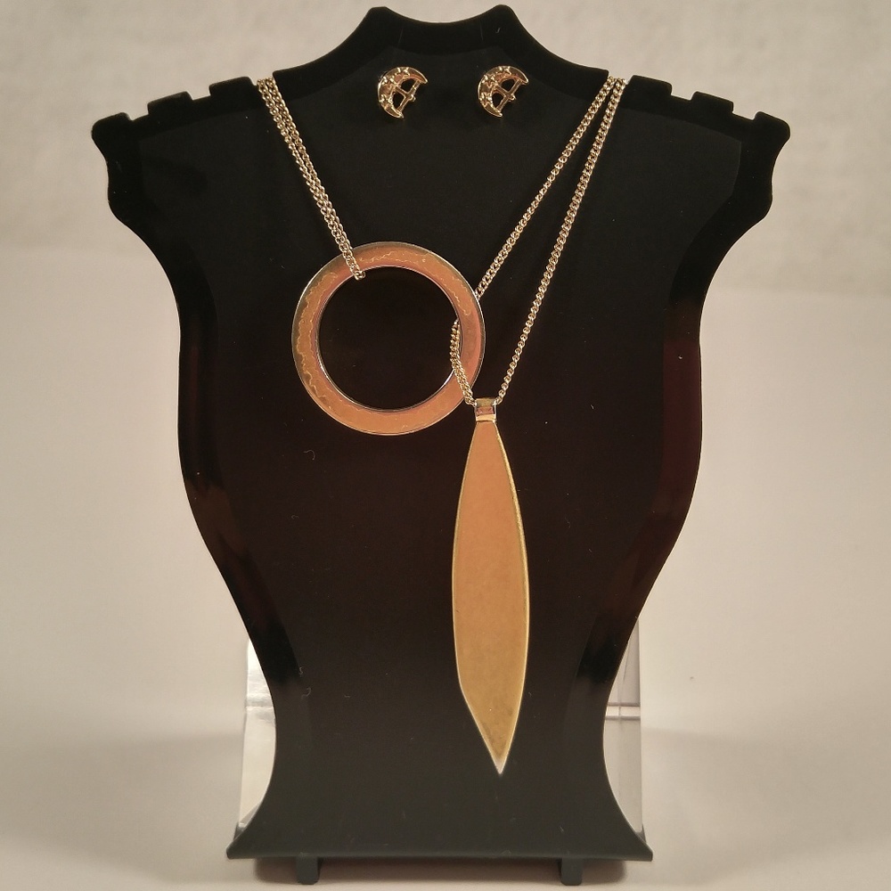 Necklace earring set gold interlocked drop moon